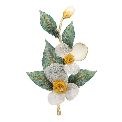 Image of Handmade Embroidery Flower Brooch Pins for Women, SHE'S FREE STYLE JUST FOR YOU Luxury Gradient Stitching Floral Brooch Pins with Crystal stamen, Enamel Metal Butterfly with Green Leaves, Hand Dripping Oil Jewelry pins