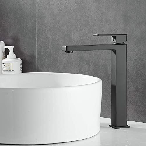 Tall Bathroom Faucet For Vessel Sink, Newrain Modern Single Handle Matte Black Bathroom Vessel Faucet With Pop Up Drain Stopper #TOP3