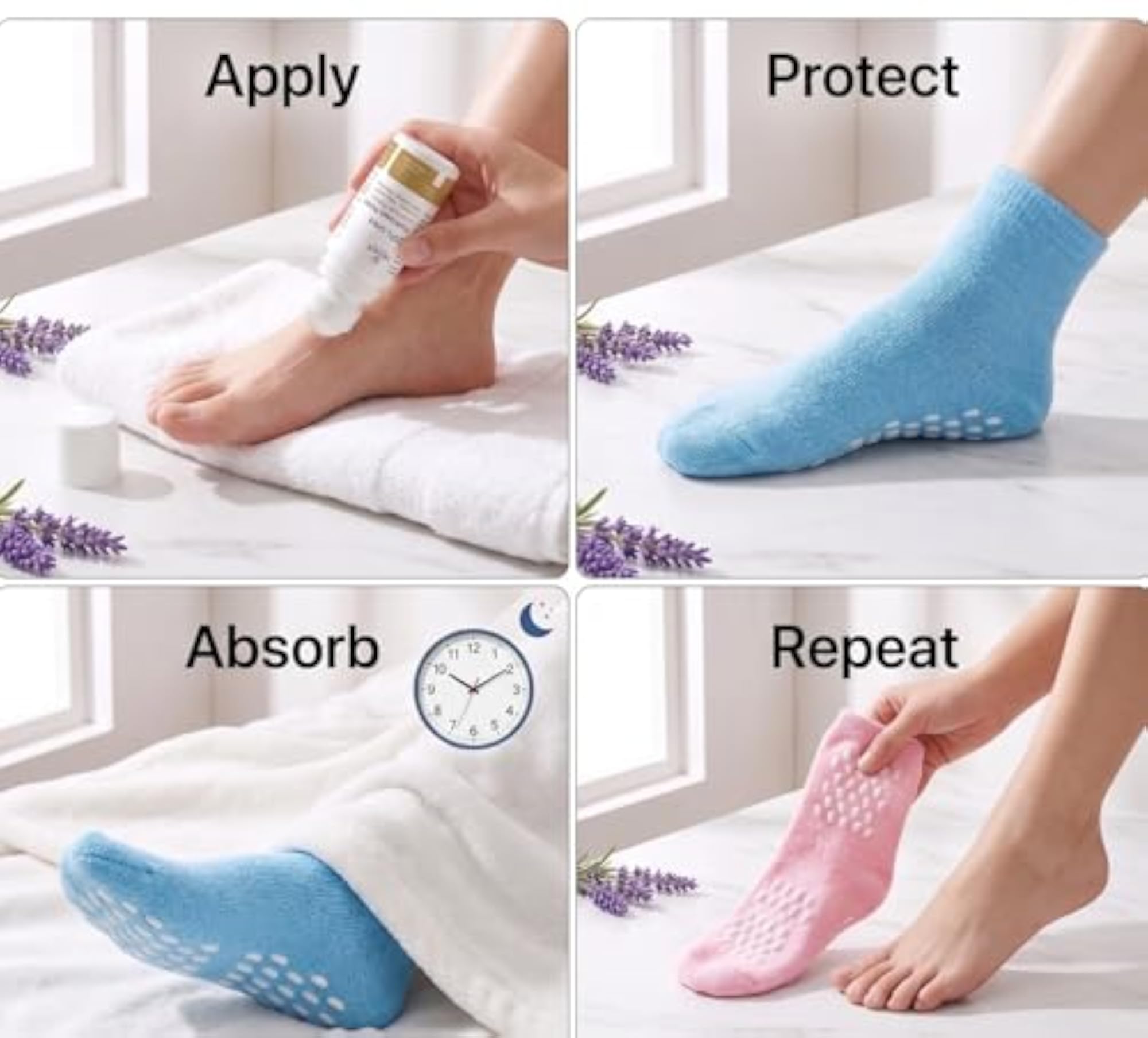 Moisturizing Silicone Gel Socks with Foot Cream Roll On