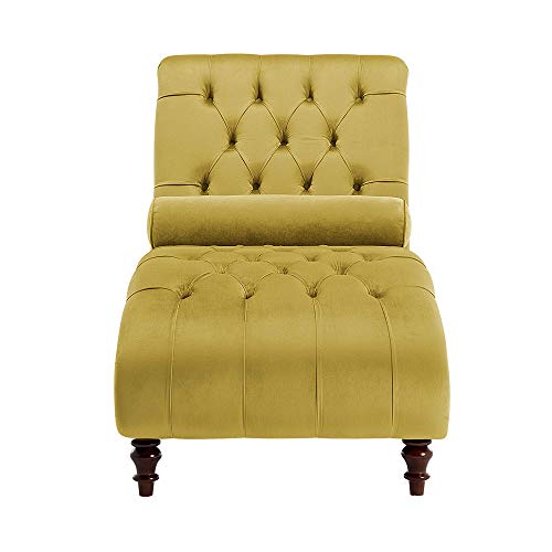 Modern Fabric Chaise Lounge Mustard Polyester Chesterfield Buttoned Muret - Image 5
