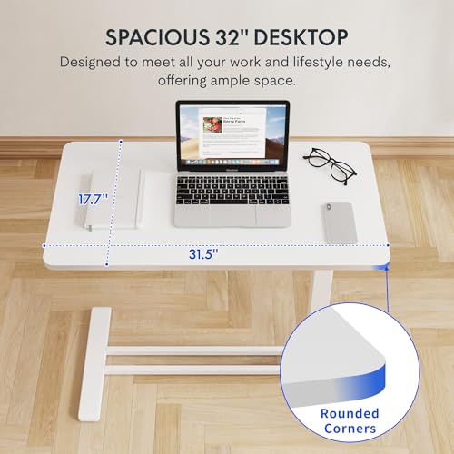 Image of FLEXISPOT Mobile Standing Desk with Wheels Pneumatic Laptop Desk Rolling Computer Cart Movable Height Adjustable Small Sit Stand Desk Computer Workstations Home Use(31.5 inch W x 17.7 inch D,White