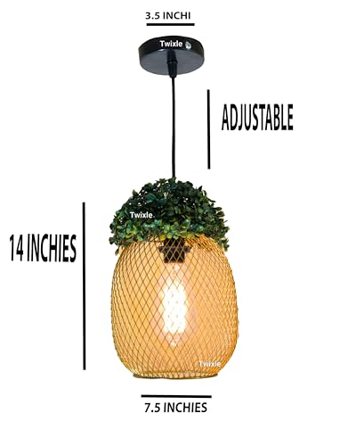 Image of Metal Golden Green Grass Pineapple Shape Hanging Light, Ceiling Light for Home Decor, Pendant Light for Resataurant, Cafe, Balcony, Garden, Kitchens (E27 Bulb Base) (Pineapple) (Without Bulb)