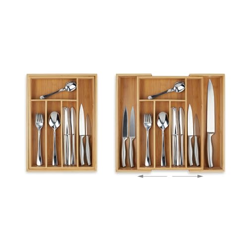 Range-couvert extensible en bambou Relaxdays pour tiroir de cuisine modulable - 4