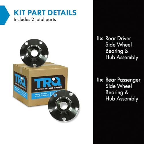Image of TRQ Rear Left and Right Wheel Bearing and Hub Assembly Set 2 Piece Compatible with 2002-2008 Audi A4