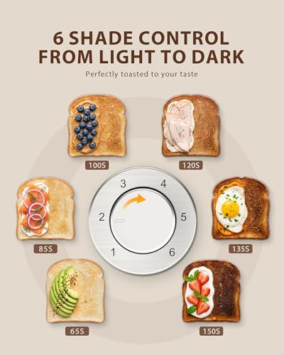 2 Slice Toaster, LED Countdown Timer, 6 Browning Setting - Bread Toasters with Warming Rack and Removable Crumb Tray,Defrost/Reheat/Cancel,1.1m Long Cord, Stainless Steel, Silver - Image 6