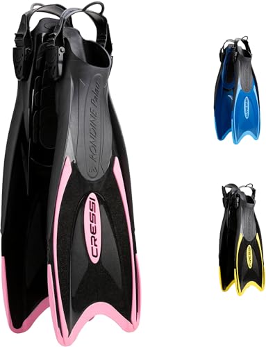 Cressi Adjustable Open-Heel Swim Fins - Black/Pink, S/M | US Man 6.5/8 | US Lady 7.5/9 | EU 38/41 - Adjustable Fit Snorkel Fins - Lightweight Flippers - Quick-Release Scuba Gear Strap
