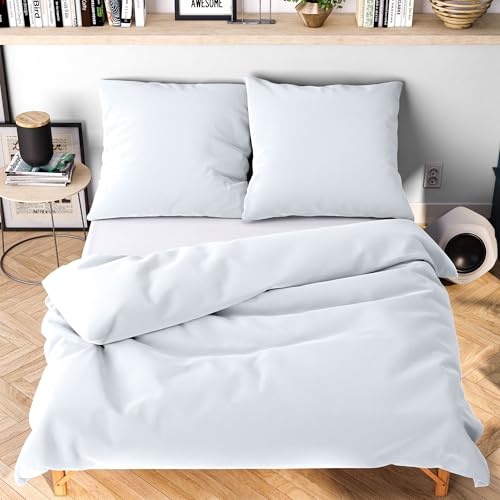 Wolkenfeld Winter Bettwäsche 135x200 cm – Weiß - kuschlig weich & bügelfrei – ÖKO-TEX Zertifiziert – Mikrofaser Bettwäsche-Sets 1x...