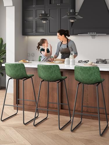 Image of 30in Bar Stools Counter Height Chairs Set of 3 Metal Legs (Green)