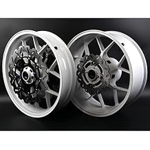 White Front Rear Wheel Rims and Brake Discs Rotors Compatible with Honda CBR600RR 2007-2017, Motorcycle Replacement Accessories Parts