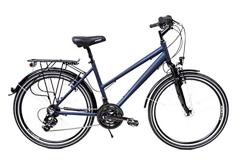 26 Zoll Alu Fahrrad Damen Trekking Bike Shimano 21 Gang Nabendynamo Gepäckträger StVZO blau