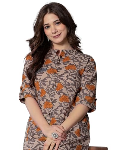 Image of rytras Women Cotton Printed A-Line Kurta with Palazzo Pant Set