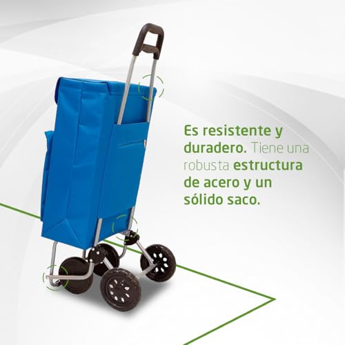 Miniatura 4 de Amig - Carro De La Compra De 4 Ruedas Bolsillo Exterior Para Congelados Carga Máxima 15kg Capacidad De 48 Litros 22x40x106 Cm Azul
