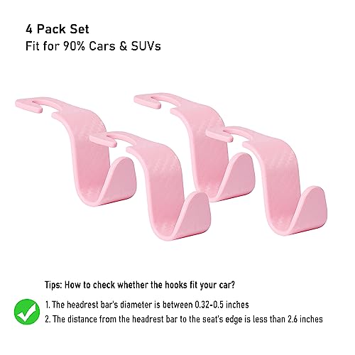 Toiyason TYSHOOK01_443PINK Car Seat Headrest Hook Universal Vehicle Seat Hook Hangers Interior Storage Organizer For Purse Handbag Coats Umbrellas Grocery Bags 4 Pack Pink thumb #1
