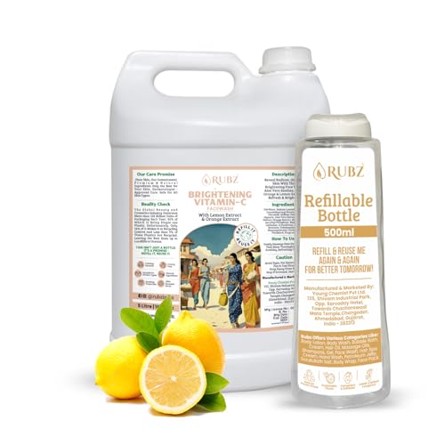 Image of Rubz Brightening Vitamin-C Face Wash | Infused With Orange Peel & Lemon Extract | Deep Cleansing & Hydration | Ideal For Men & Women | 5 Litre With 500 ml Refillable Bottle