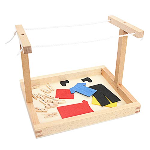 Image of Montessori Wooden DIY Mini Simulation Clothes Drying Frame Clothes Suit Toys for Baby Children Basic Life Practice Training Toys