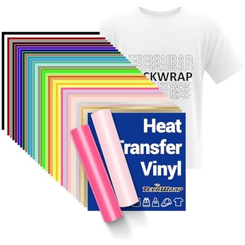 TECKWRAP PU Heat Transfer Vinyl, 33 Sheets 12"x12" Ideal for Heat Press on T-Shirts, Clothes, Bags, Pillows, Iron on Vinyl Suitable for Most Cutter Machine, Easy to Cut & Weed Cover