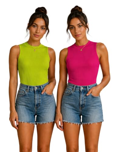Image of Toochki Tops for Women Crop Top for Women's Tank Activewear Tee Casual Sports Cotton High Neck Camisole Pack of Two (2)