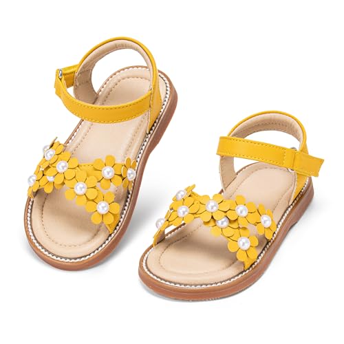 Image of Kolan Toddler Girl Sandals Open Toe Flat Princess Dress Shoes Little Kids