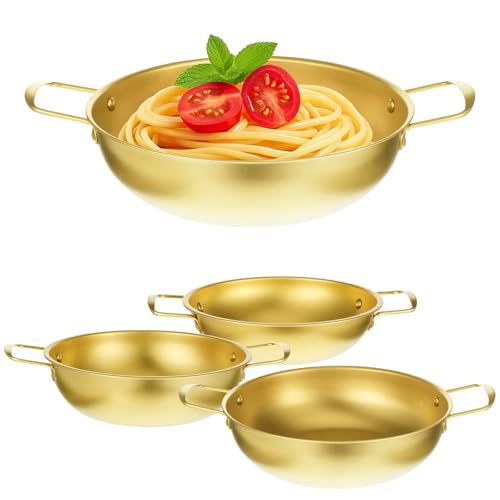 JJUNW 3 Packs Korean Ramen Noodle Pot, Stainless Steel Golden Stockpot Korean Cooking Pot for Soup, Noodle, Pasta, Home and Outdoor, Dishwasher Safe, Size 7