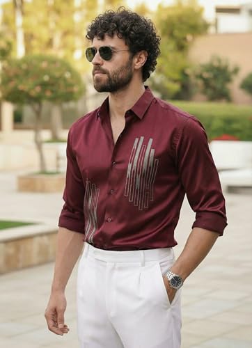 Image of IndoPrimo Men's Stylish Satin Shirt for Party and Casual Wear - Exclusive Designer Full Sleeve Shirt for Men - Pilar