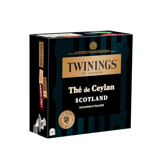 Twinings - Thé de Ceylan Scotland - Gros Format 100 Sachets - Enveloppes Individuelles Faciles à Transporter - Goût Intense et Équilibré