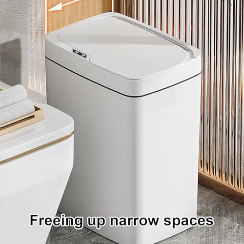 Image of House of Quirk Plastic Automatic Bathroom Trash Can With Motion Sensor, Smart Garbage Bin With Lid, Slim Touchless Kitchen Waste Basket (15 Litre, White)
