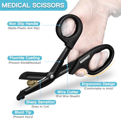 Trauma Shears - RISEMART Bandage Scissors for Nurses, 7.5" Fluoride Coated Non-stick Blades Stainless Steel Nursing Scissors for Doctor, Nurses, Nursing Students, EMS, EMT - Thumbnail 2
