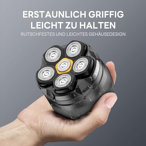 Glatzen Rasierer Herren, DOAO 2025 Verbessert wasserdicht 6D Flexibler Glatzenrasierer, Magnetische Schwebender Kopf, Nass und Trocken, Reise-Essentials, USB-C-Anschluss