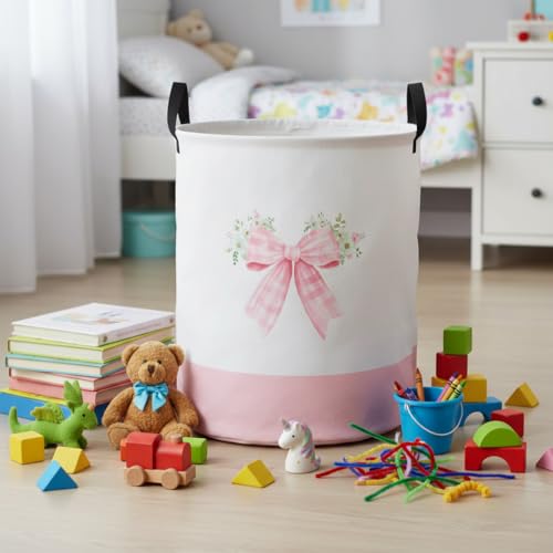 Image of Baby Laundry Hamper Basket Baby Hamper for Nursery Boy and Girl Cute Storage Bin Organizer Boho Room Decor(Bowkont Flower)