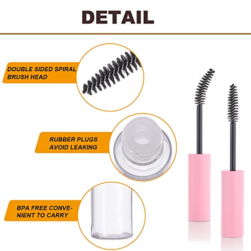 YITOU 12 Pcs 10ml Empty Mascara Tube with Eyelash Wand for Castor Oil, Refillable Clear Bottle Sample Size Container for Eyelash Eyebrow DIY Cosmetics Bulk Wholesale, Pink4