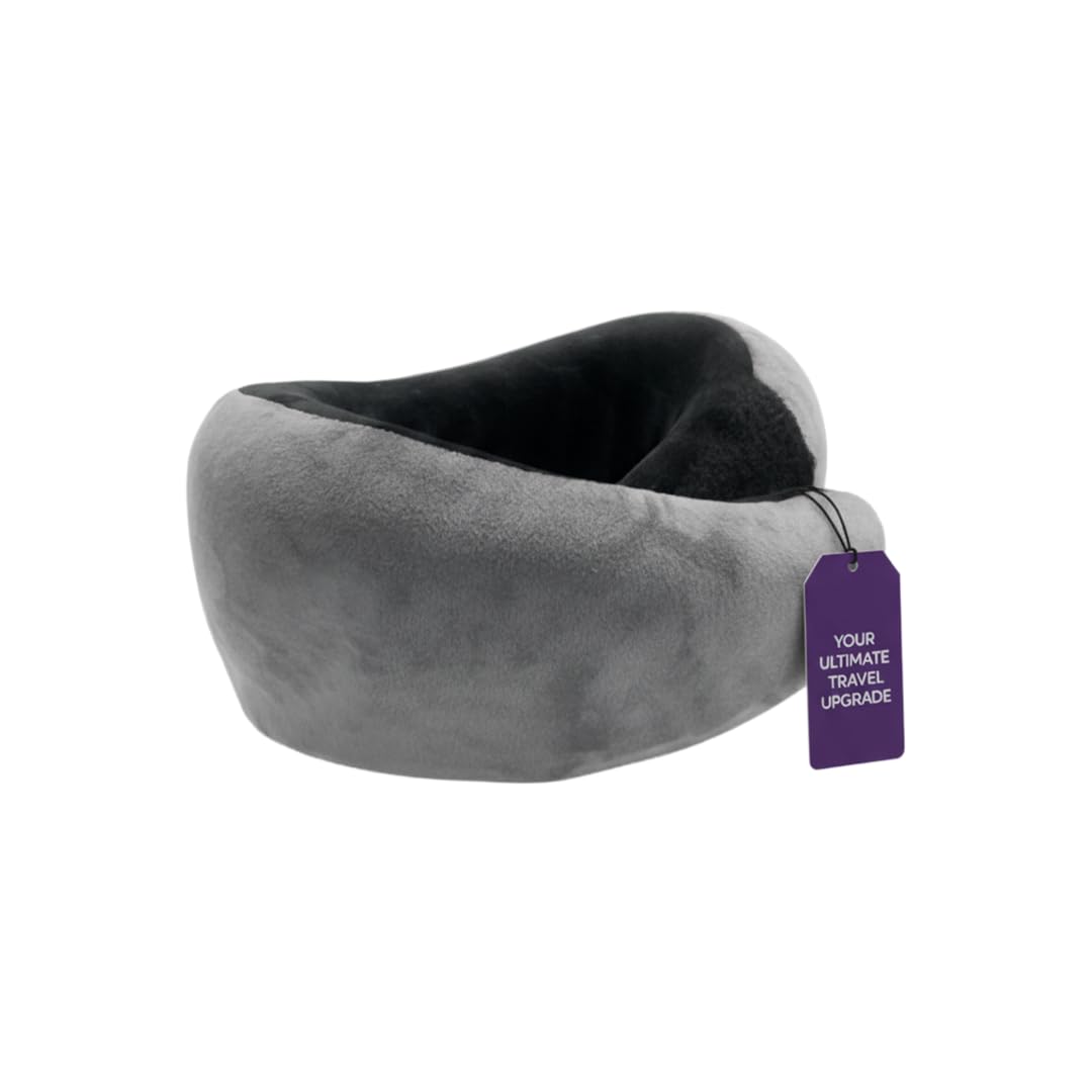 Springwel Ultimate Travel Neck Pillow | Premium Memory Foam Pillow | Adjustable Velcro Straps | Neck Pillow for Flights & Car Sleeping | Breathable & Machine Washable Cover | Grey/Black