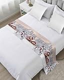 RisQiten Christmas Bed Runners for King Size Bed, Decorative Bed Runner Scarve, Snowflake Snowman Xmas Tree Farmhouse Bed Throws for Foot of Bed, Bedding Protector Slipcover for Bedroom Hotel
