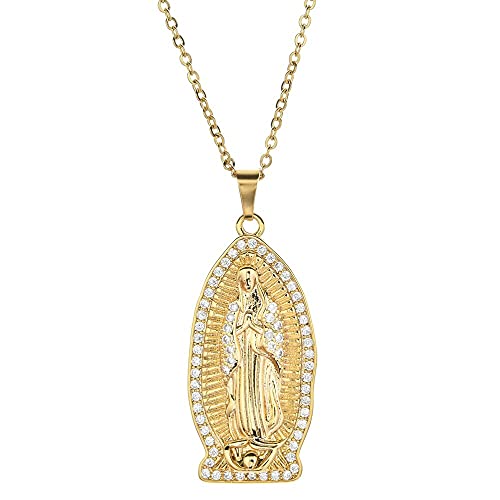 Zboro Cubic Zirconia Women Necklaces Virgin Mary Maria Miraculous Medal Gold Color Chain Fashion Religion Jewelry-14681 #TOP1