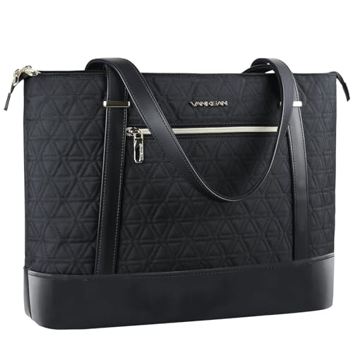 VANKEAN Laptoptasche Damen 15,6 Zoll Aktentasche Elegant Handtasche Große Leichte Tote Bag mit USB-Anschluss Wasserdichte Arbeitstasche für Business/Reisen/Schule, Schwarz