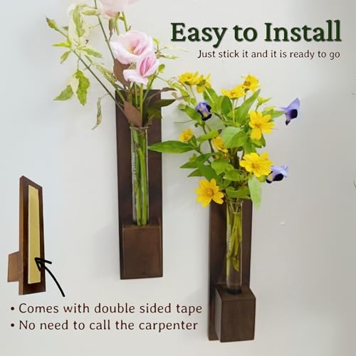 Image of Bombay Greens ; Sow, grow, eat, repeat Wall Planter|Wooden Plant Holder for Living Room|Eco Friendly Planter for Home Decor|Test Tube Planter for Office|Double Sided Tape Included (Set of 3)