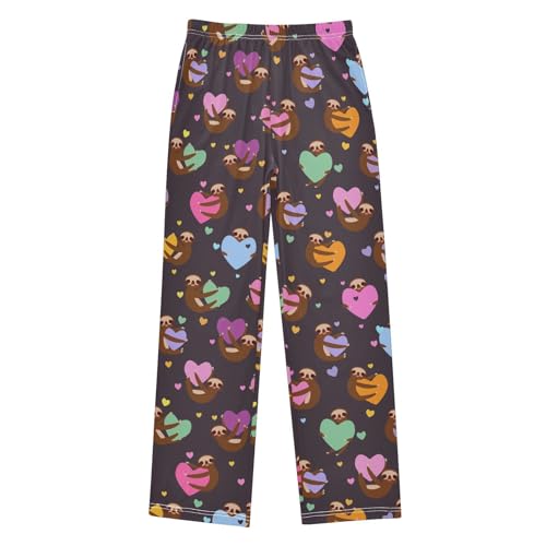 Colorful Sloth Love Boys Long Pants Soft Trousers Elastic Waist Kids Lounge Bottoms with Pockets S-XL
