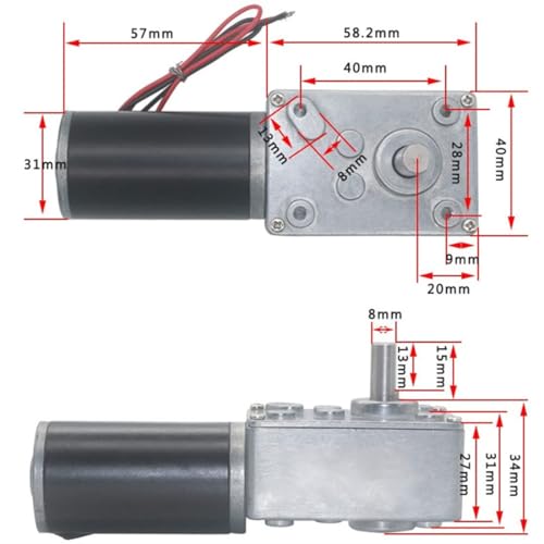 Ticfox 12V 200RPM DC Schneckengetriebemotor, Mini Turbine Getriebemotor, 5840-31ZY Getriebemotor Permanentmagnet Gleichstrom Turbo Schneckengetriebemotor Untersetzungsmotor für DIY Roboter Drehtisch