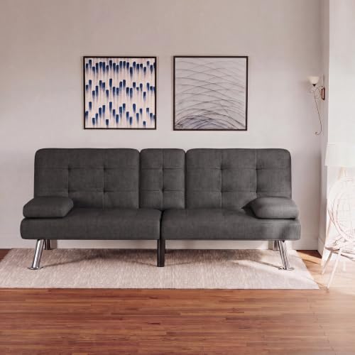 Image of Flamaker Futon Sofa Bed, Modern Linen Convertible Folding Futon Set