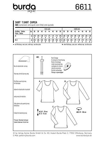Burda Ladies Easy Sewing Pattern 6611 T Shirts & Long Sleeve Tops #TOP2