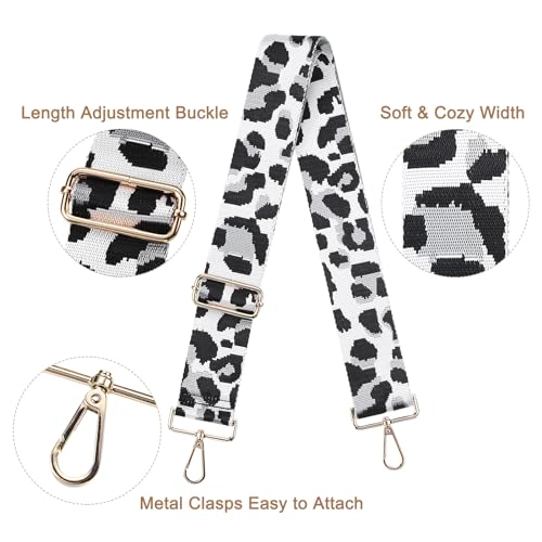 Image of uxcell Purse Strap Replacement, 31-51inch Adjustable Polyester Leopard 2inch Wide Crossbody Shoulder Strap for Handbag Guitar(White, Gold Buckle)