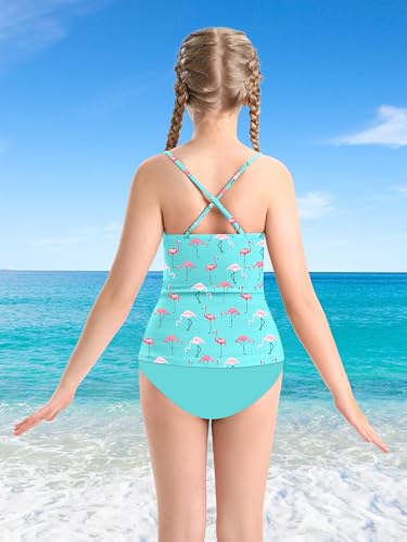 Image of Girls Swimsuit Tankini Criss Cross Ruched 2 Piece Bathing Suit Printed Girl Swimwear for Teens 9-16Y