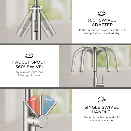 FORIOUS Kitchen Faucet with Soap Dispenser, Modern Brushed Nickel, Single Handle High Arc Stainless Steel Kitchen Sink Faucet with Pull Down Sprayer, 1 or 3 Hole Deck Mount for RV, Laundry, Outdoor by FORIOUS - Image 7