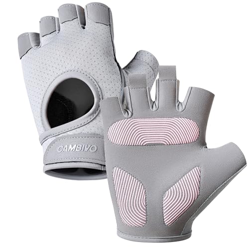 CAMBIVO Guantes Gimnasio para Hombre y Mujer, Palma Acolchada Antideslizante, Guantes de Fitness, Tejido Transpirable para Pesas, Fuerza y Entrenamiento Funcional, Rosa, M