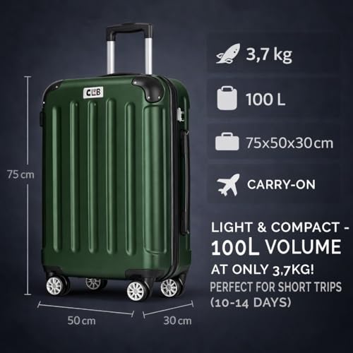 POSH Maleta ABS – Grande 75 cm, tamaño mediano 65 cm & equipaje de mano maleta rígida en una – Ruedas de 360° – 198 L de volumen interior total, verde oscuro, XL - Groß, Juego de maletas rígidas con - imagen 2