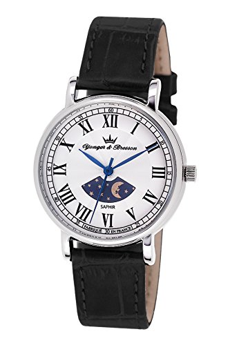 Yonger & Bresson - DCC 1696-01 - Montre Femme - Quartz Analogique - Cadran Argent - Bracelet Cuir Noir
