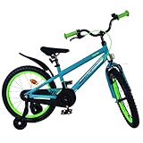 Volare Rocky Kinderfahrrad grün | 18-Zoll | 4–7 Jahre | Hand- & Rücktrittbremse | Stützräder | Kettenschutz | Reflektoren | Verstellbarer Sattel | Geschenk für Jungen
