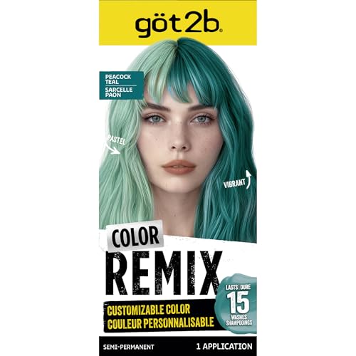 got2b Color Remix Semi-Permanent Hair Color Peacock Teal 097 Customizable Temporary Hair Dye to Create A Vibrant or Pastel Shade Easy At-Home Application Lasts Up to 15 Washes