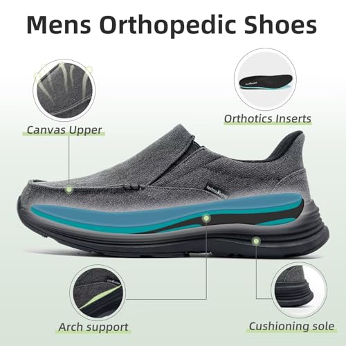 Men's Orthopedic Slip On Loafers with Arch Support: Comfortable Plantar Fasciitis Orthotic Shoes for Plantar Fasciitis, Canvas Thick Sole Walking Shoes for Foot and Heel Pain Relief3