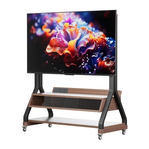 Soporte móvil de TV con ruedas y estantes de madera miniatura 1
