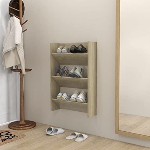LAPOOH Zapatero, Mueble Zapatero Estrecho, Organizador Zapatos Armario, de pared aglomerado color roble Sonoma 60x18x90 cm